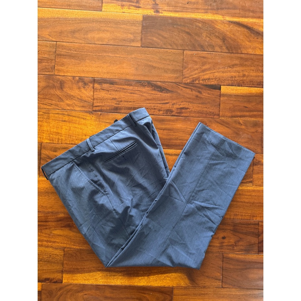 Nautica Men Pants Flat Front Dress Chinos 38W 30L‎ Blue Polyester Blend
